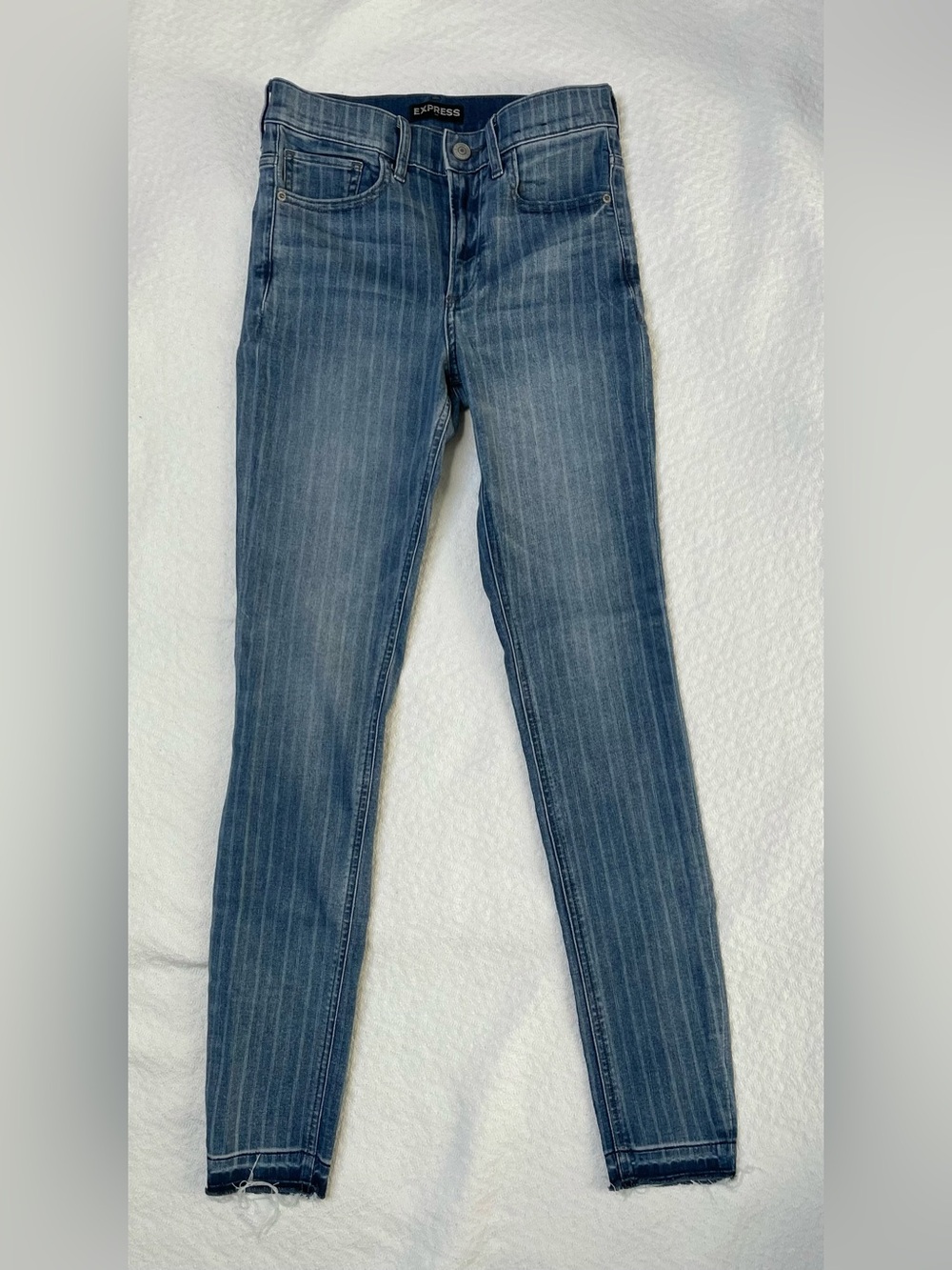 Express Women's High-Rise Skinny Jegging in Blue Pinstripe